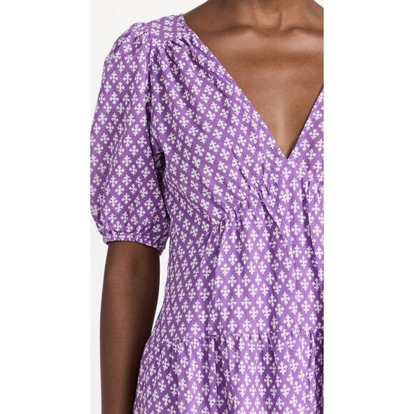 NWOT XIRENA Puff-Sleeve Nissa Babydoll Mini Dress in Purple Clover Print - Picture 3 of 15